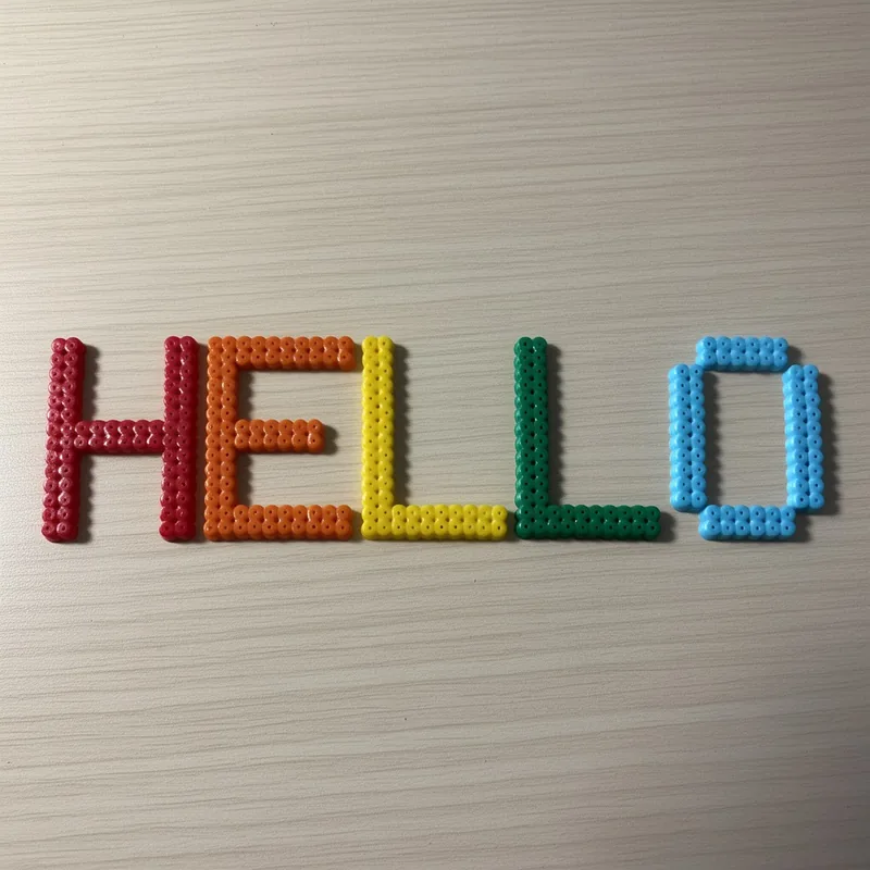 HELLO sign beaded in fuse beads, 58x29 pegs