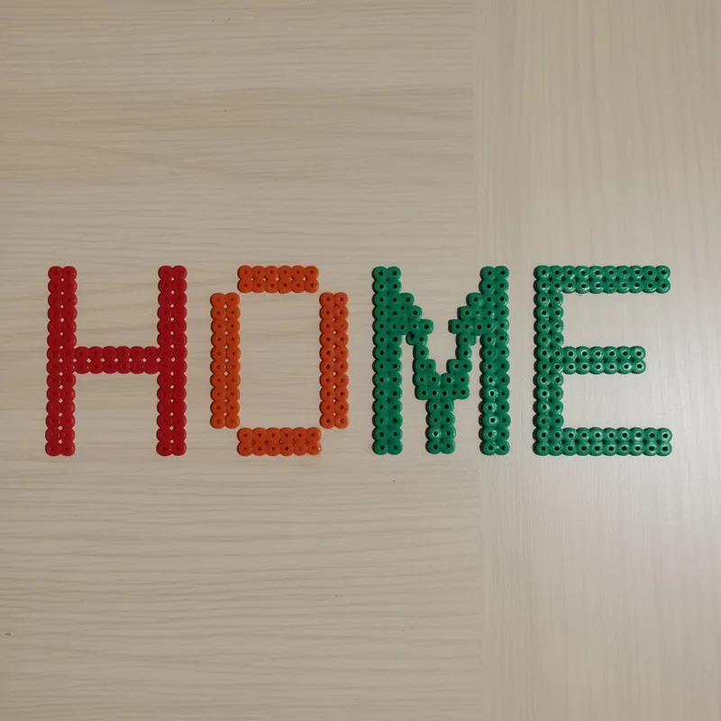 HOME sign beaded in fuse beads, 58x29 pegs