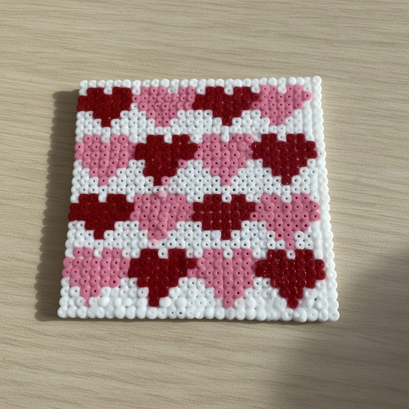 Heart tiles beaded in fuse beads, 29x29 pegs
