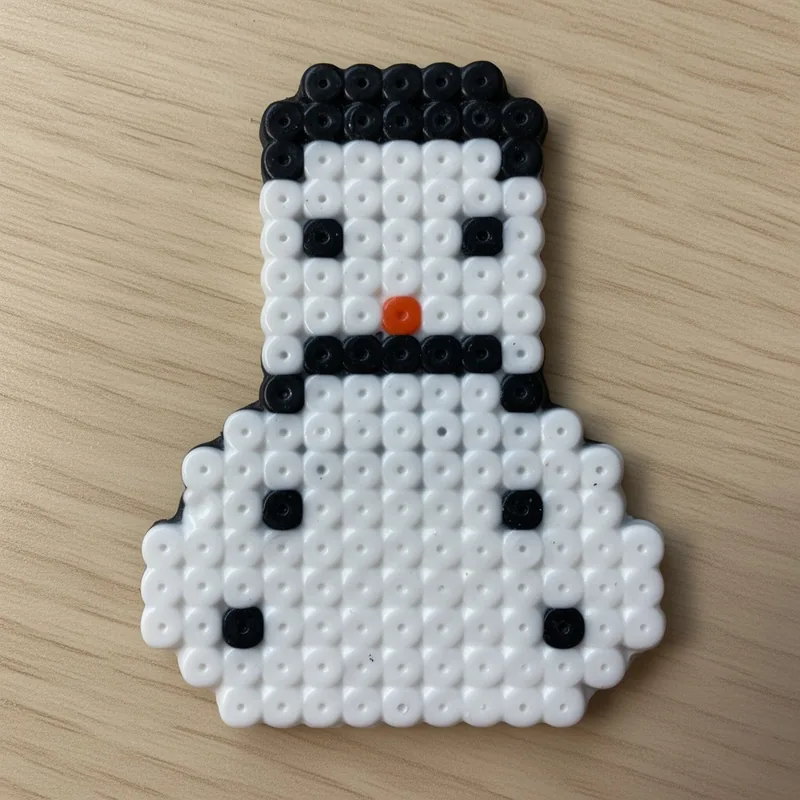 Snowman beaded in fuse beads, 29x29 pegs