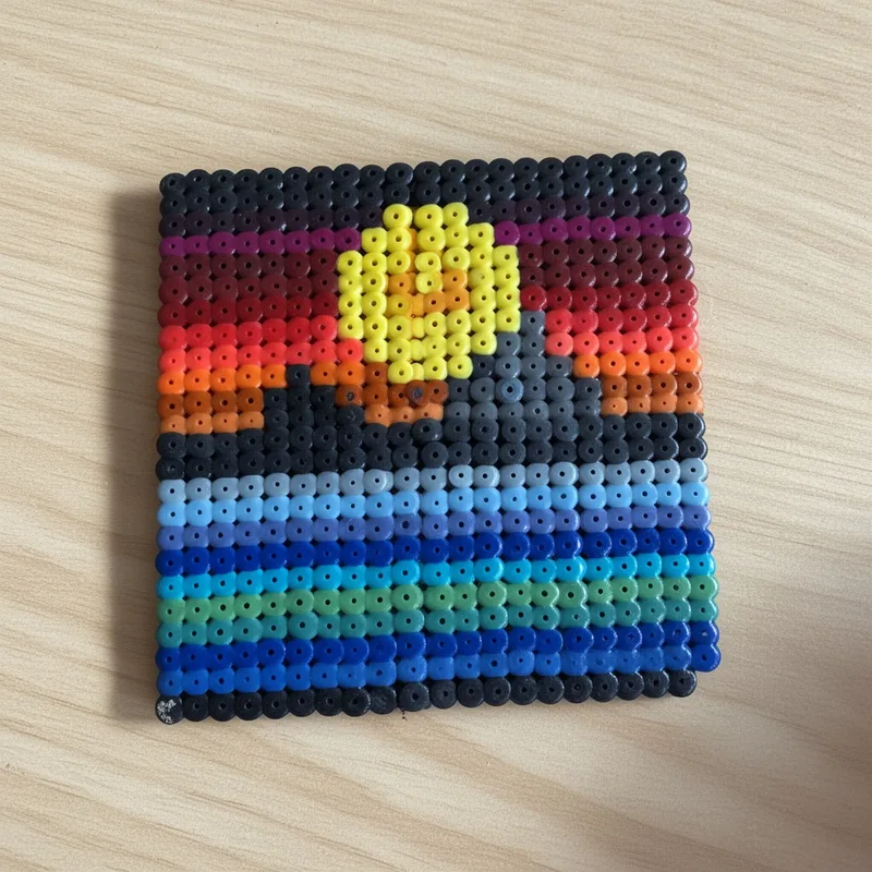 Sunset over the lake beaded in fuse beads, 29x29 pegs